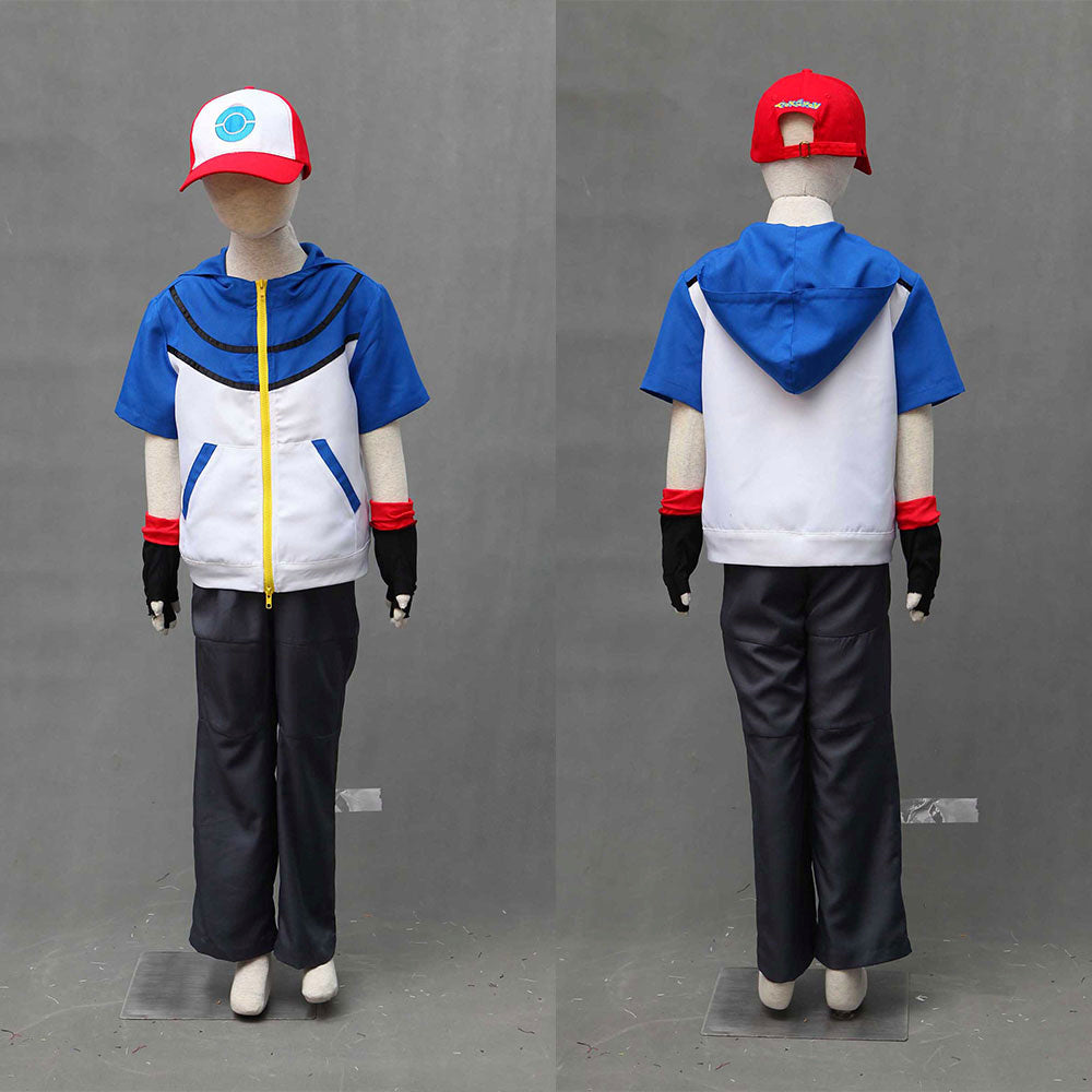 Anime Pokemon Costume Trainer Ash Ketchum Short Sleeves Shirt Cosplay Costume for Men & Kids - 未标题-1-恢复的_0003_IMG_5383.jpg