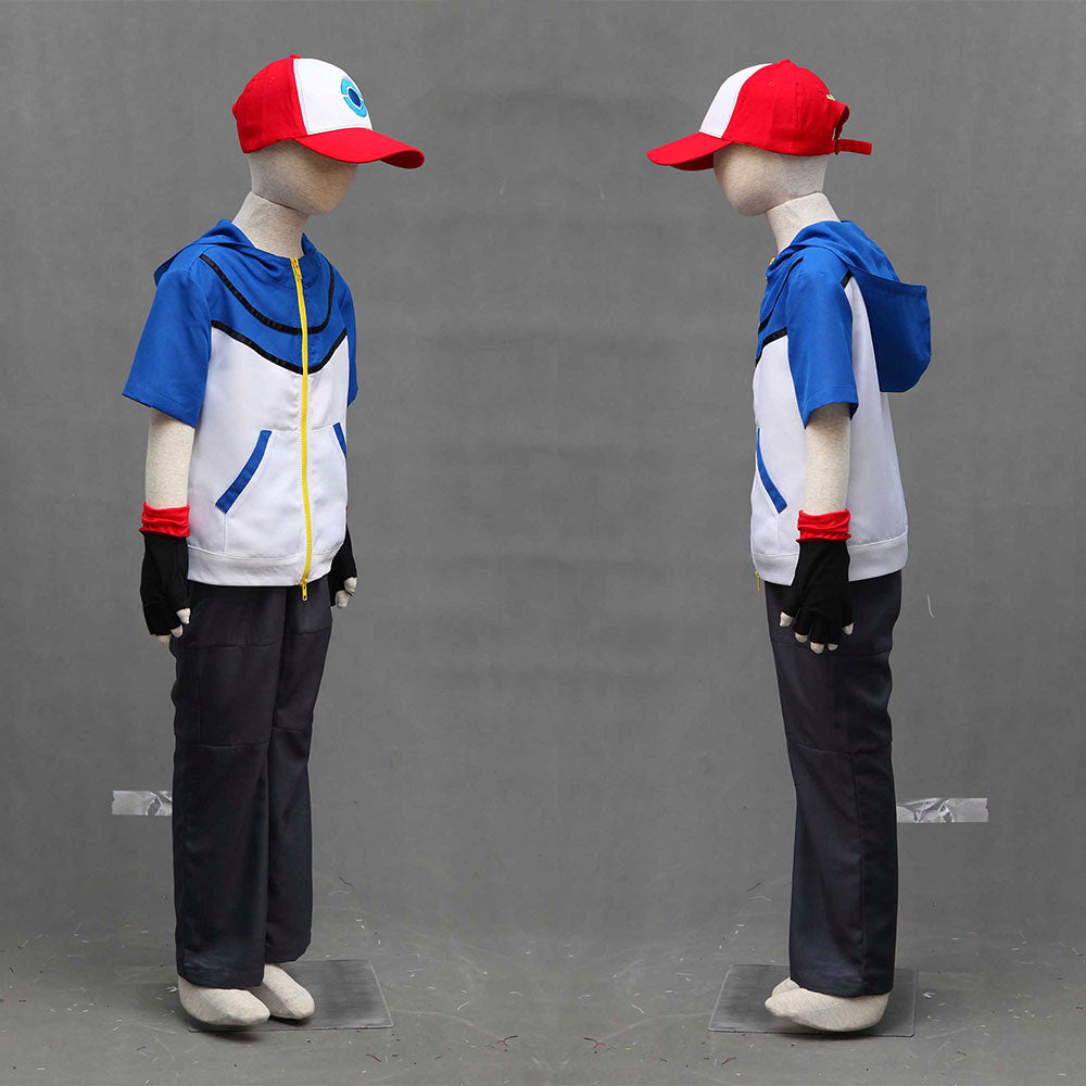 Anime Pokemon Costume Trainer Ash Ketchum Short Sleeves Shirt Cosplay Costume for Men & Kids - 未标题-1-恢复的_0004_IMG_5391.jpg