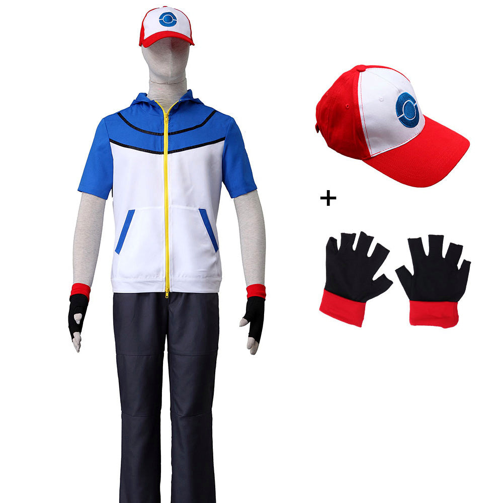 Anime Pokemon Costume Trainer Ash Ketchum Short Sleeves Shirt Cosplay Costume for Men & Kids - 未标题-1-恢复的.jpg