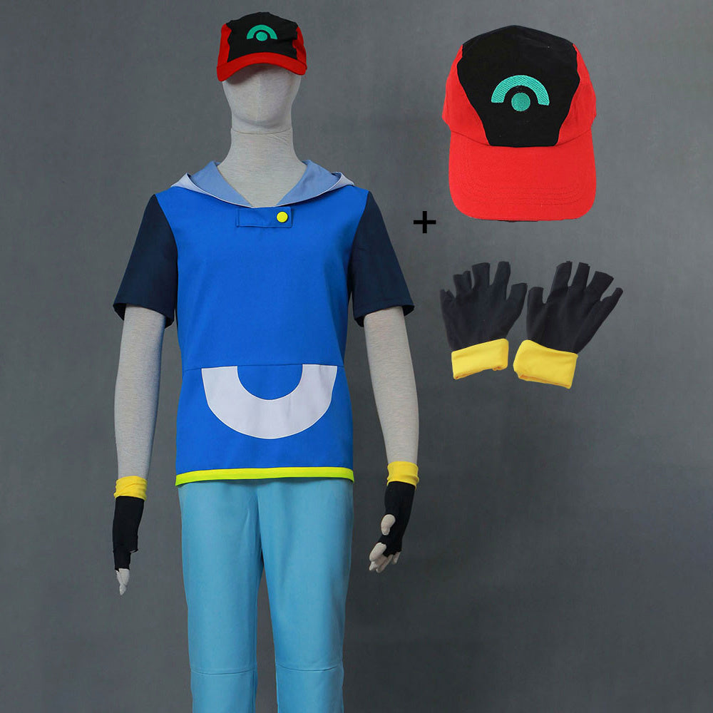 Anime Pokemon Costume Trainer Ash Ketchum Short Sleeves Cosplay Costume for Men & Kids - 未标题-1-恢复的.jpg