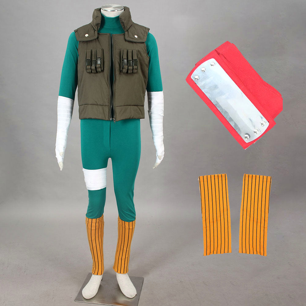 Anime Thick Eyebrows Taijutsu Ninja Boy Cosplay Green Jumpsuit Costume for Men Kids image 10