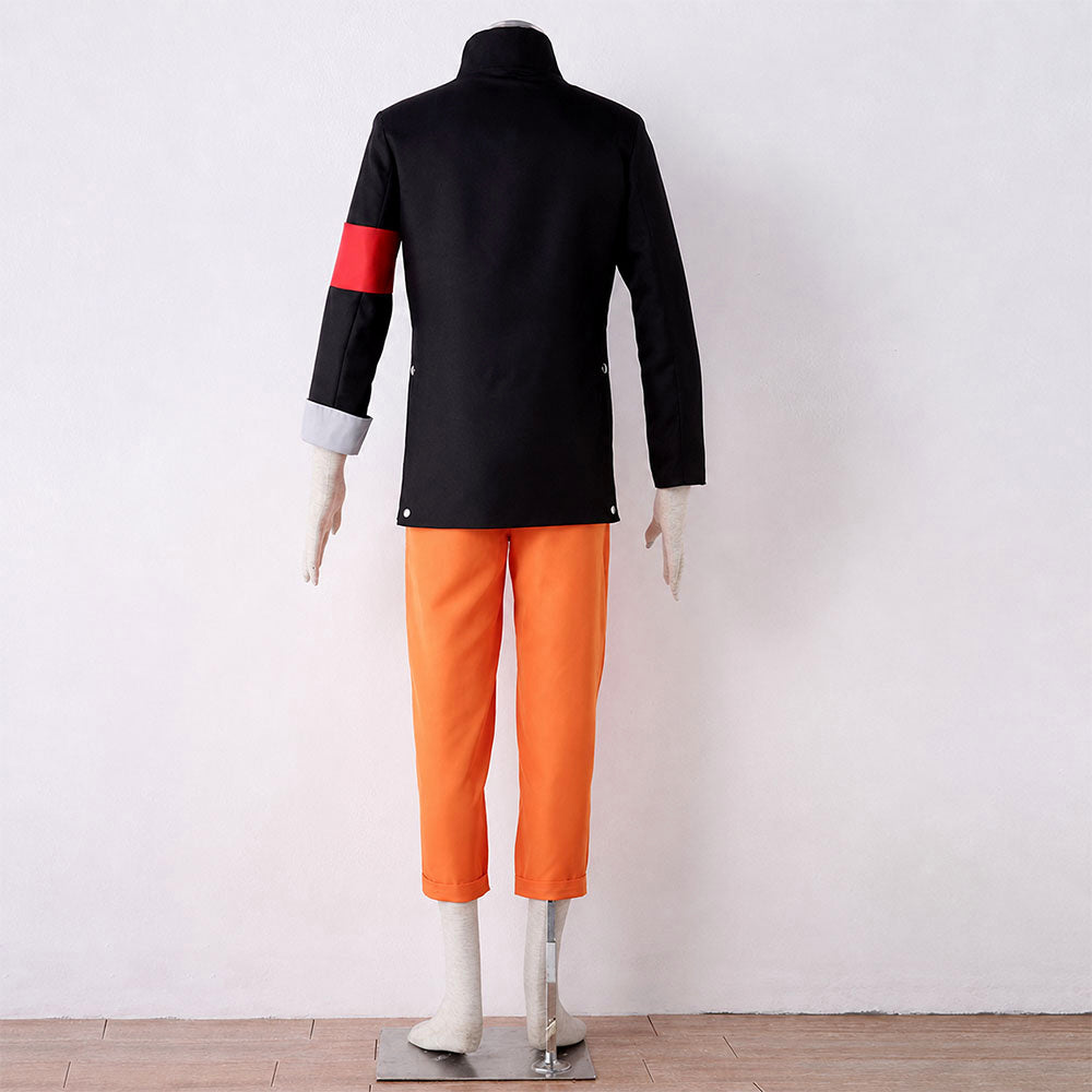 Anime Movie Short-Haired Orange Shinobi Hero Cosplay Costume Uniform with Red Scarf for Men Kids image 5