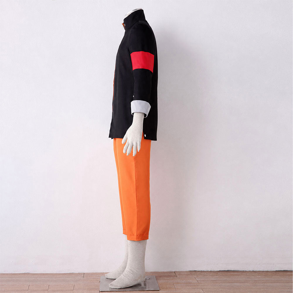 Anime Movie Short-Haired Orange Shinobi Hero Cosplay Costume Uniform with Red Scarf for Men Kids image 6