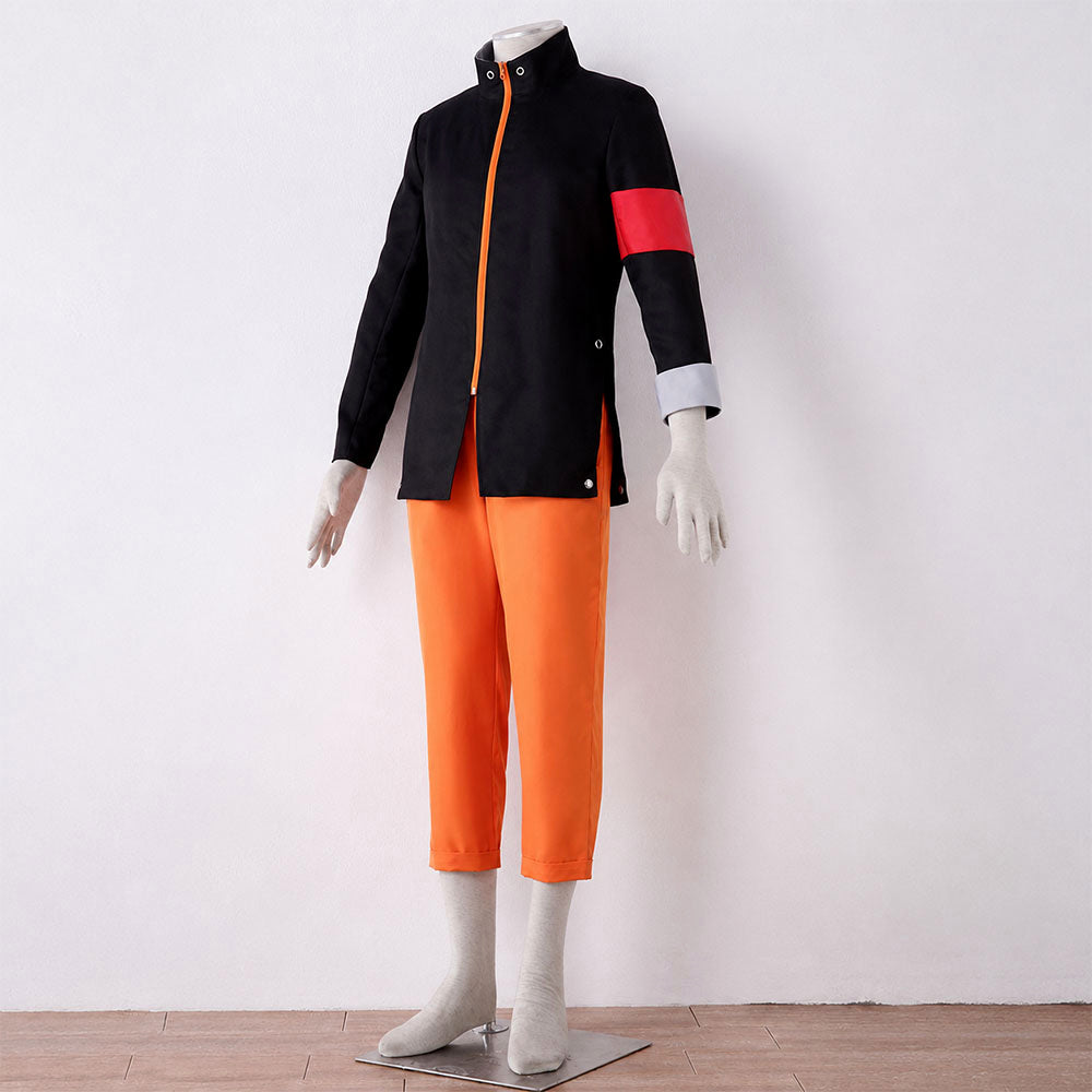 Anime Movie Short-Haired Orange Shinobi Hero Cosplay Costume Uniform with Red Scarf for Men Kids image 7