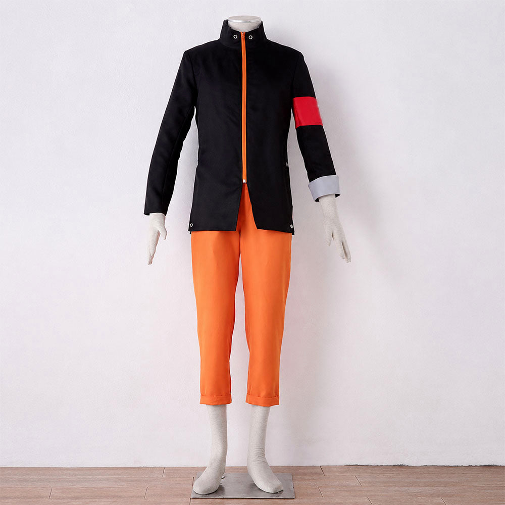 Anime Movie Short-Haired Orange Shinobi Hero Cosplay Costume Uniform with Red Scarf for Men Kids image 8