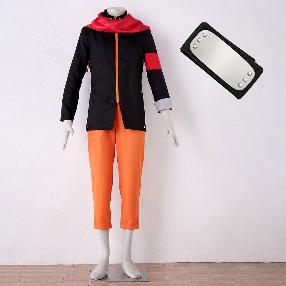 Anime Movie Short-Haired Orange Shinobi Hero Cosplay Costume Uniform with Red Scarf for Men Kids image 9