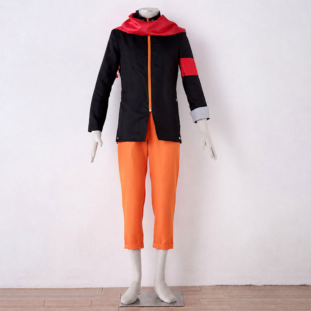 Anime Movie Short-Haired Orange Shinobi Hero Cosplay Costume Uniform with Red Scarf for Men Kids image 10