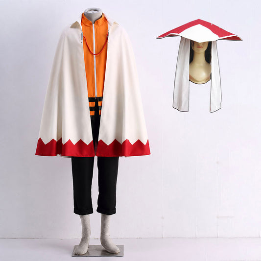 Anime 7th Village Leader Ninja Cosplay Costume Cloak with Leader Hat for Adults Kids image 2