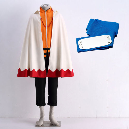 Anime 7th Village Leader Ninja Cosplay Costume Cloak with Headband for Adults Kids image 1