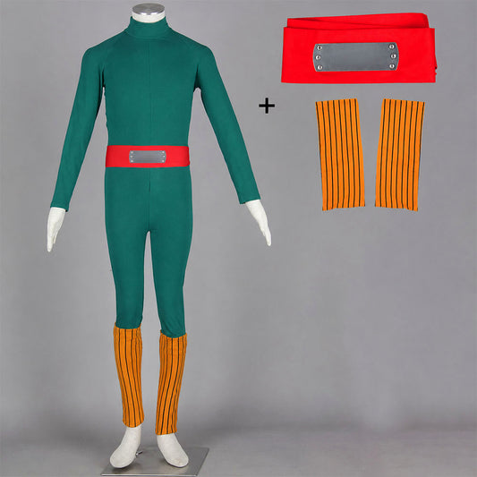 Anime Thick Eyebrows Taijutsu Ninja Cosplay Costume Green Jumpsuit Outfit for Men Kids product image 2