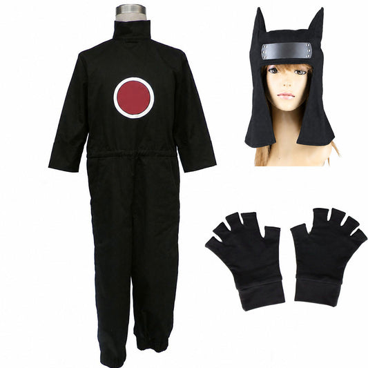 Anime Sand Village Puppet Ninja Cosplay Costume Black Hooded Jumpsuit Outfit Men Kids product image 1
