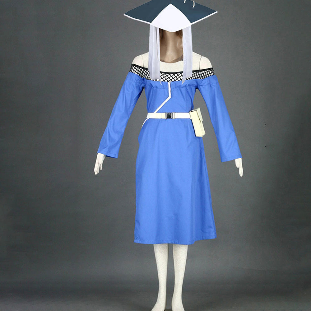 Anime Water Village Leader Cosplay Costume Blue Dress with Leader Hat for Women Kids product image 1