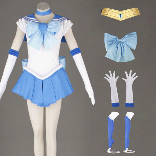 Anime Sailor Moon Mizuno Ami Sailor Mercury Fighting Cosplay Costume with Accessories for Women Kids product image 7