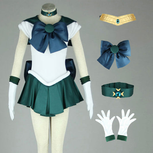 Anime Sailor Moon Kaiou Michiru Sailor neptune Fighting Cosplay Costume with Accessories for Women Kids product image 7